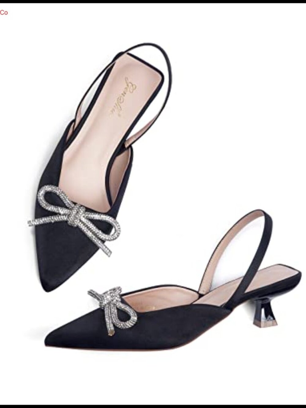 Rhinestone Bow Slingback Kitten Heels Closed Pointed Toe Pumps Wedding Dress